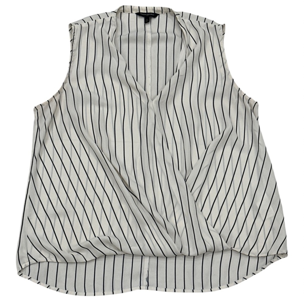 BANANA REPUBLIC Striped Sleeveless Blouse Large Black White Surplice Top
